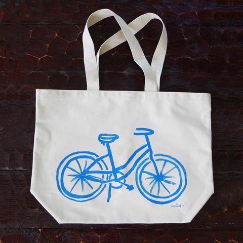 Bright Blue Bicycle Beach Tote
