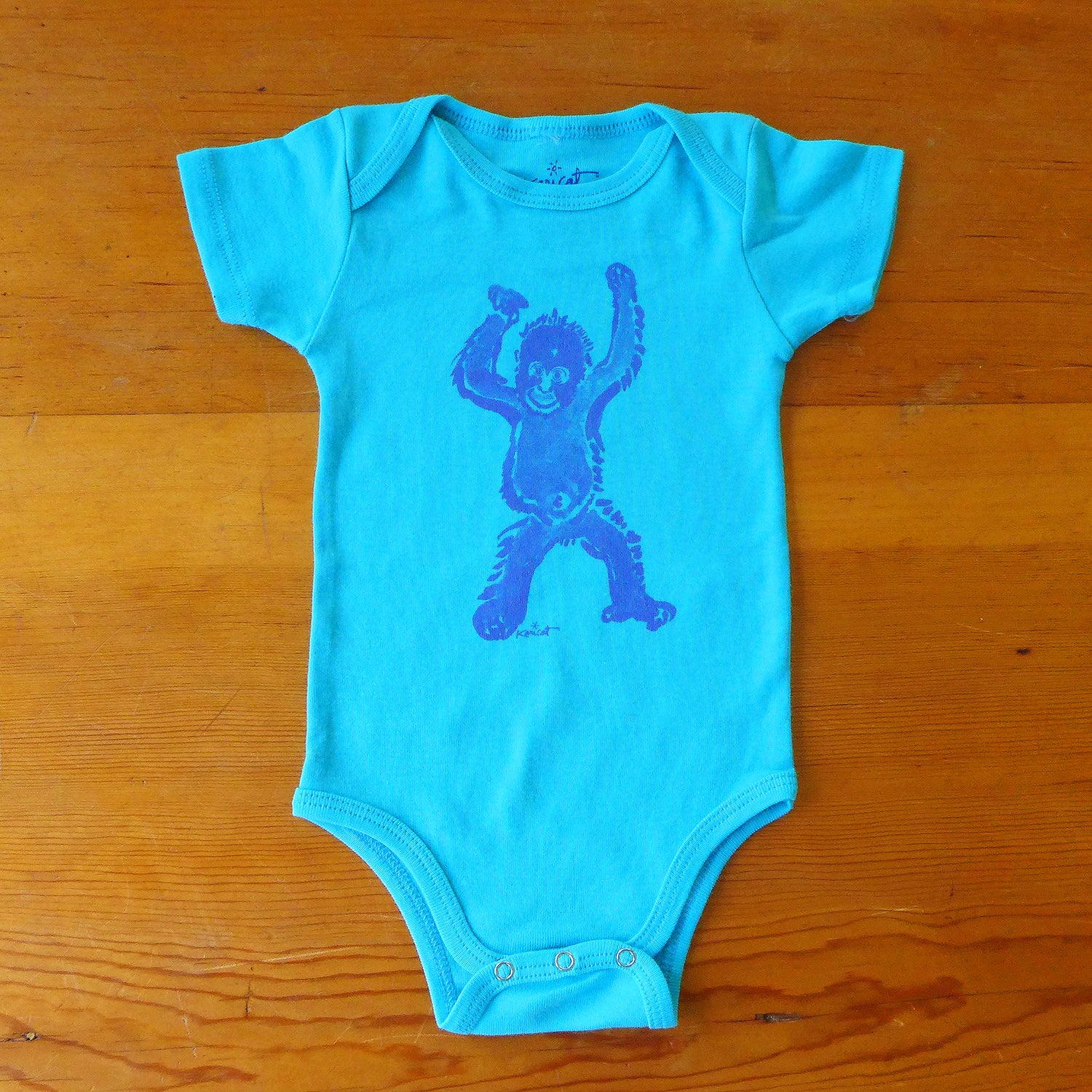 Purple Orangutan Short Sleeve Blue Onesie