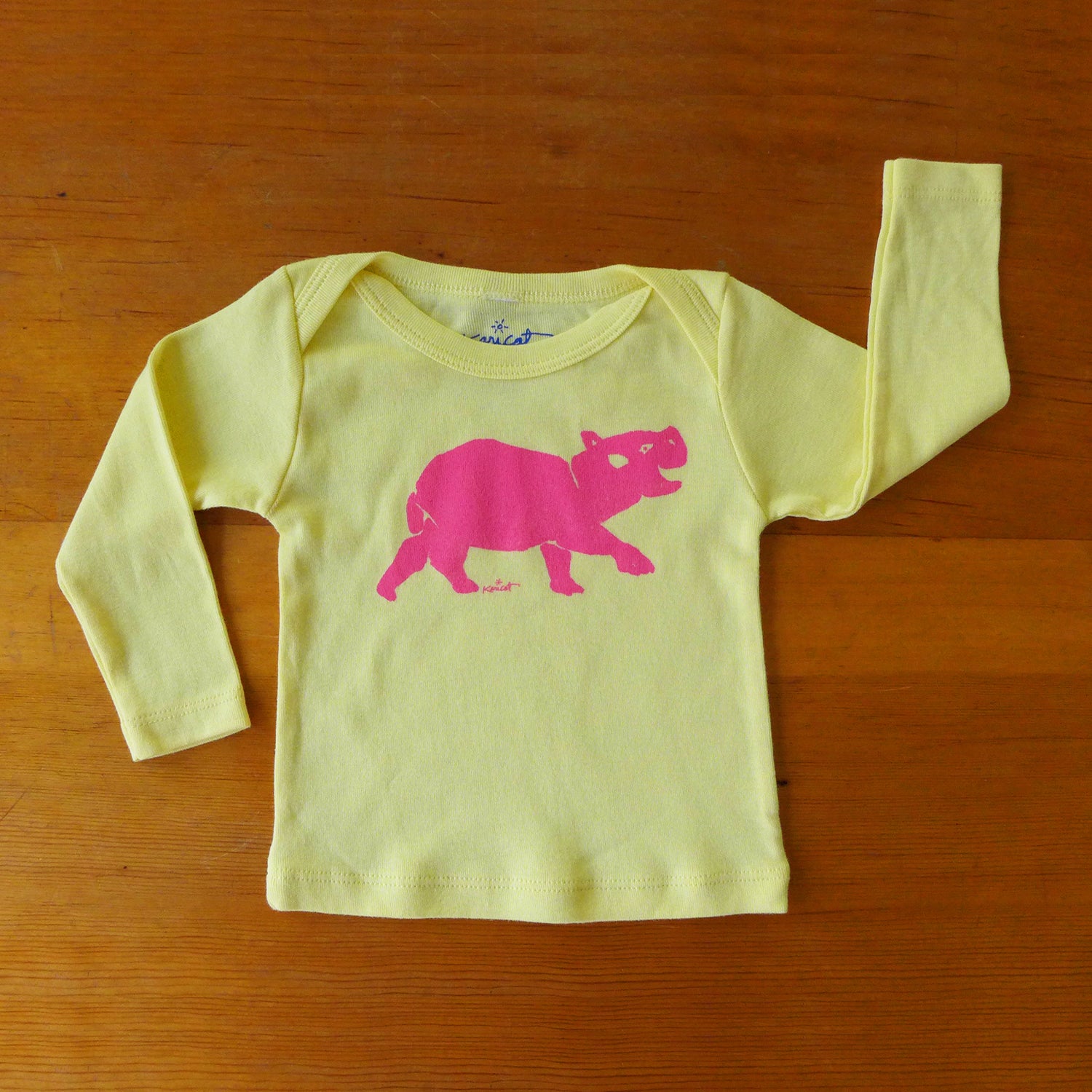 Pink Hippo Long Sleeve Yellow T