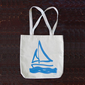 Bright Blue Sailboat Grocery Tote